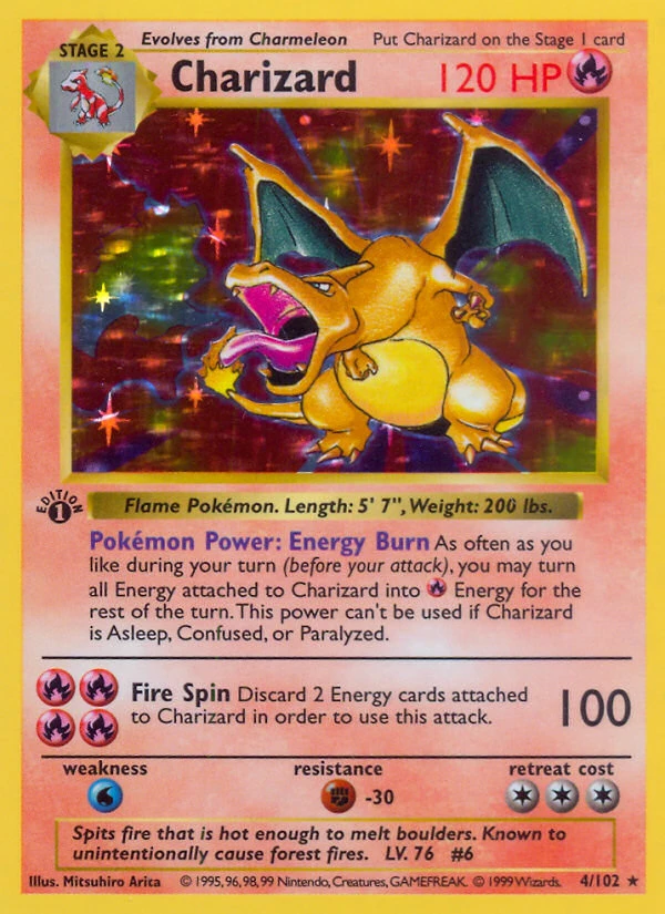 First edition Base Set holo Charizard card