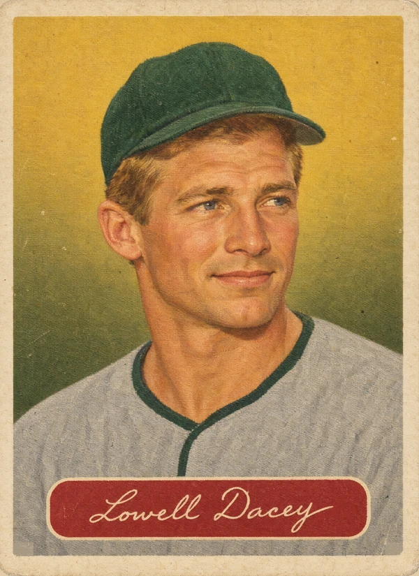 Vintage baseball card of an invented player, Lowell Dacey
