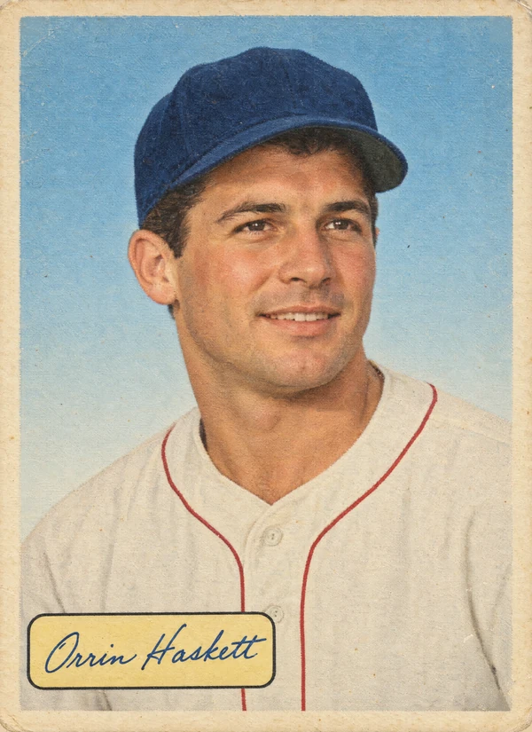 Vintage baseball card of an invented player, Orrin Haskett